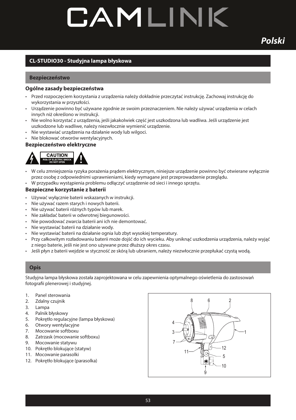 Polski | Camlink Professional photo studio CL-STUDIO30 User Manual | Page 53 / 108