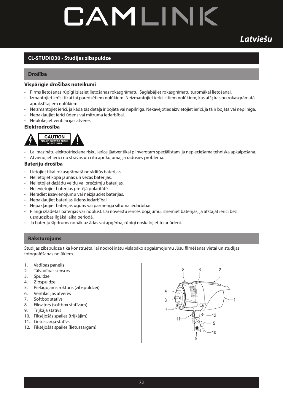 Latviešu | Camlink Professional photo studio CL-STUDIO30 User Manual | Page 73 / 108