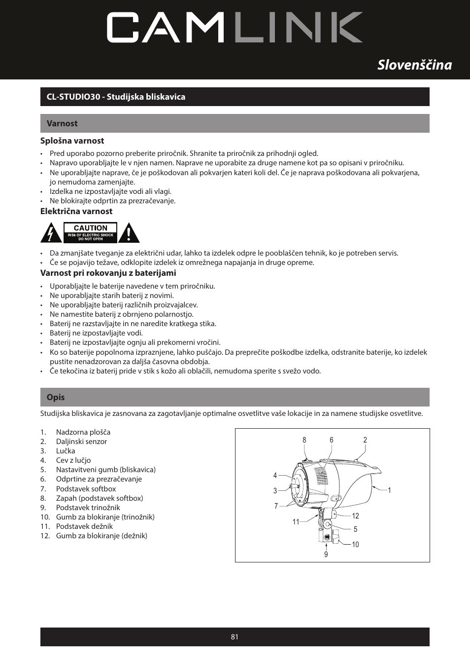 Slovenščina | Camlink Professional photo studio CL-STUDIO30 User Manual | Page 81 / 108