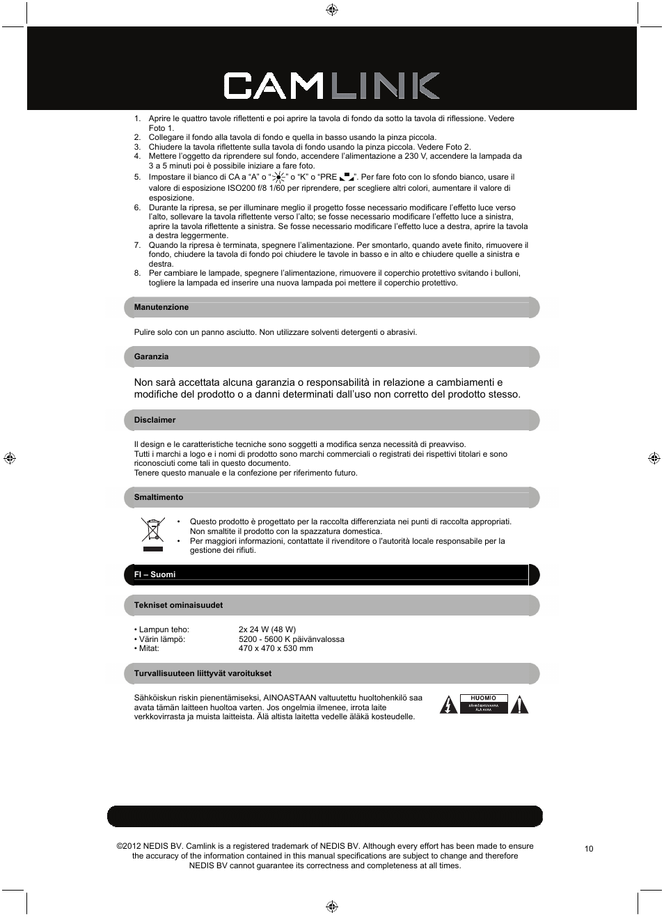 Camlink Professional photo studio CL-STUDIO20 User Manual | Page 10 / 22