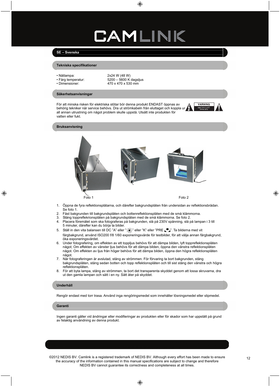 Camlink Professional photo studio CL-STUDIO20 User Manual | Page 12 / 22