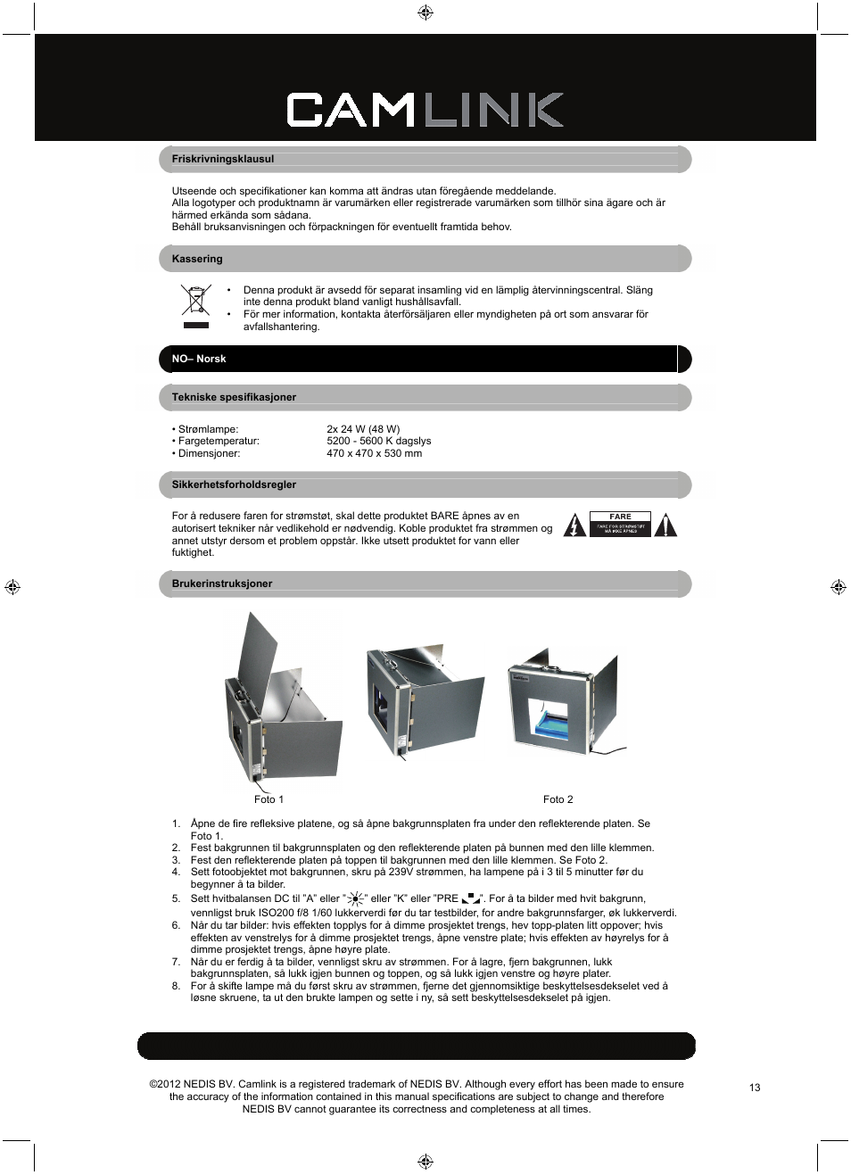 Camlink Professional photo studio CL-STUDIO20 User Manual | Page 13 / 22