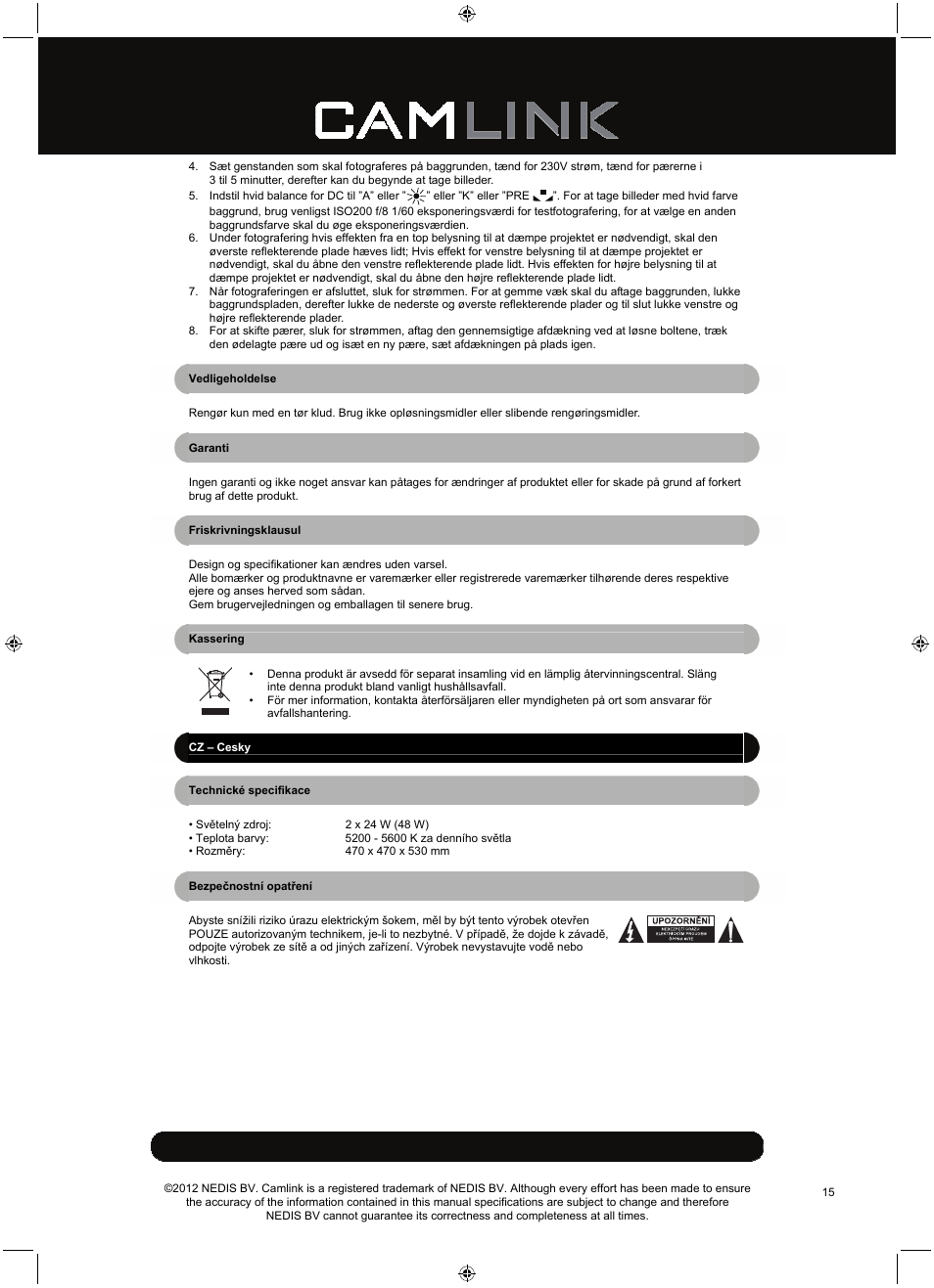 Camlink Professional photo studio CL-STUDIO20 User Manual | Page 15 / 22