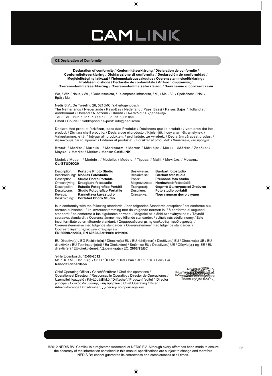 Camlink Professional photo studio CL-STUDIO20 User Manual | Page 22 / 22