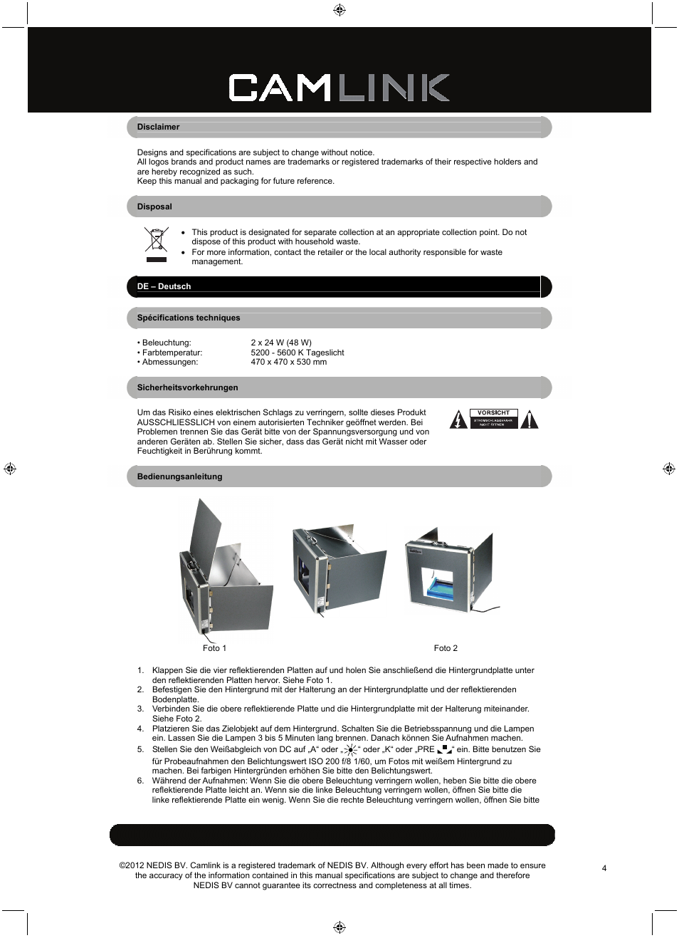 Camlink Professional photo studio CL-STUDIO20 User Manual | Page 4 / 22