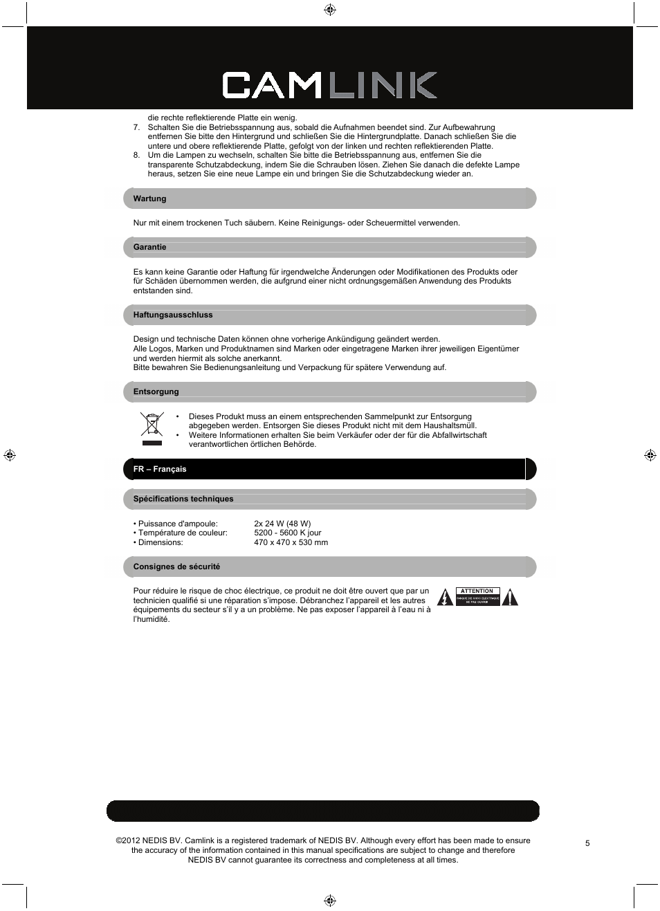 Camlink Professional photo studio CL-STUDIO20 User Manual | Page 5 / 22