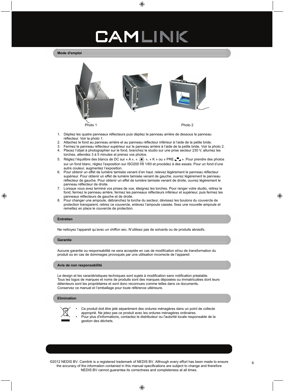 Camlink Professional photo studio CL-STUDIO20 User Manual | Page 6 / 22
