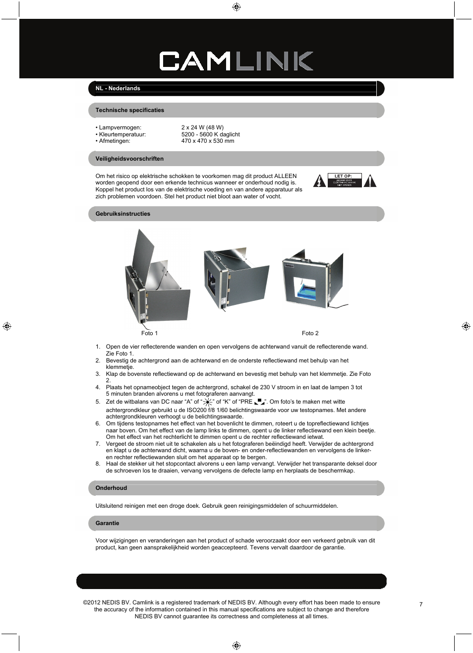 Camlink Professional photo studio CL-STUDIO20 User Manual | Page 7 / 22