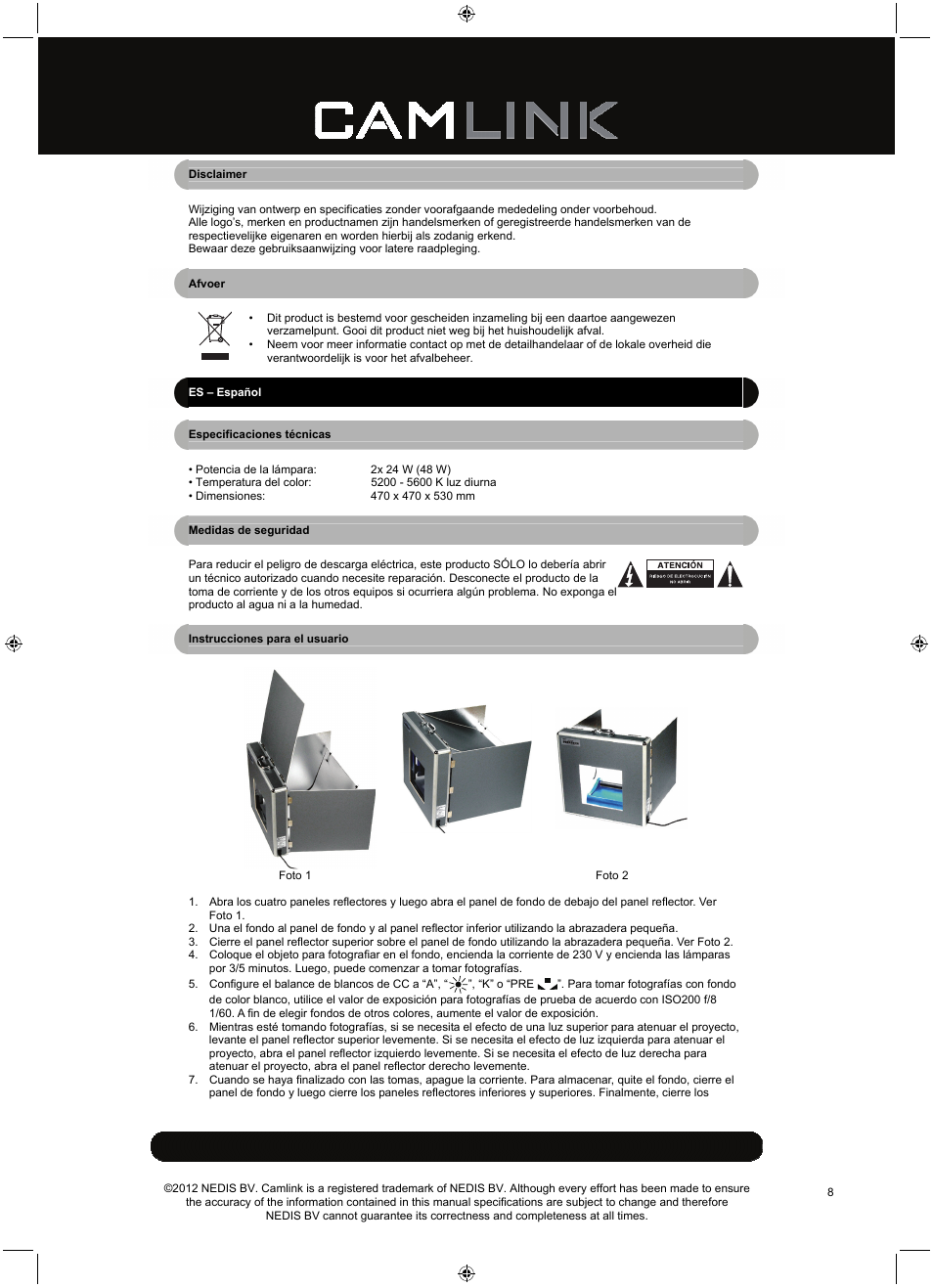 Camlink Professional photo studio CL-STUDIO20 User Manual | Page 8 / 22
