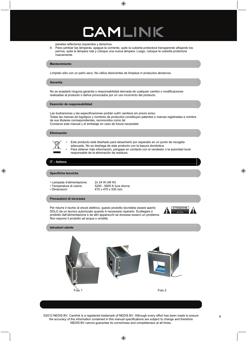 Camlink Professional photo studio CL-STUDIO20 User Manual | Page 9 / 22
