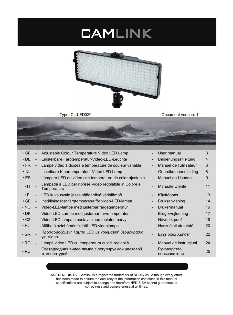 Camlink Video LED lamp 320 LEDs User Manual | 29 pages