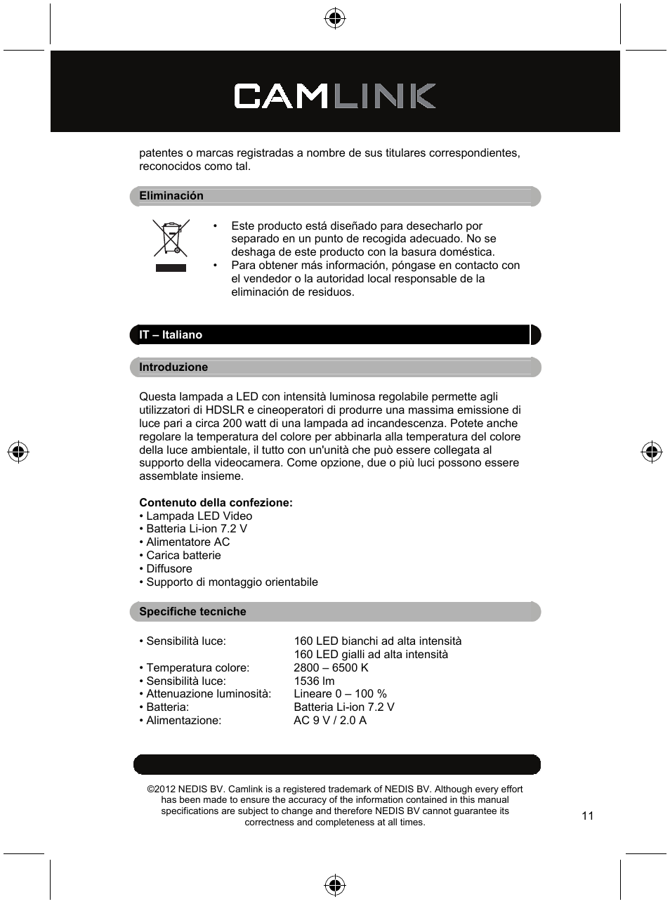 Camlink Video LED lamp 320 LEDs User Manual | Page 11 / 29