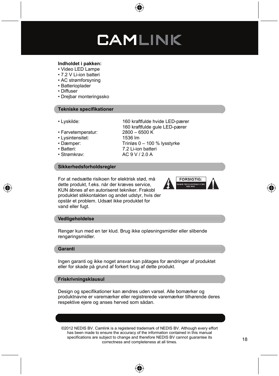 Camlink Video LED lamp 320 LEDs User Manual | Page 18 / 29