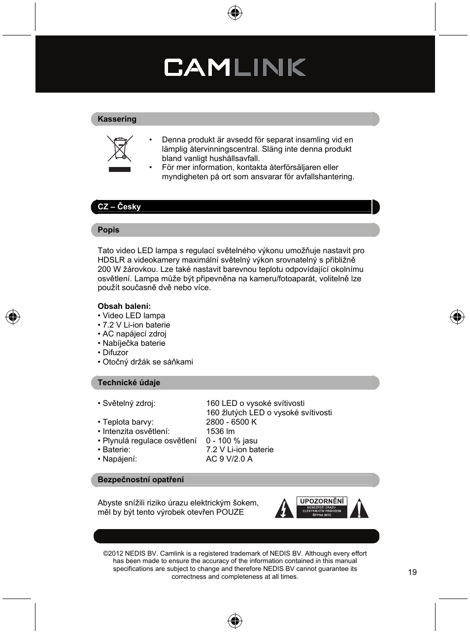 Camlink Video LED lamp 320 LEDs User Manual | Page 19 / 29