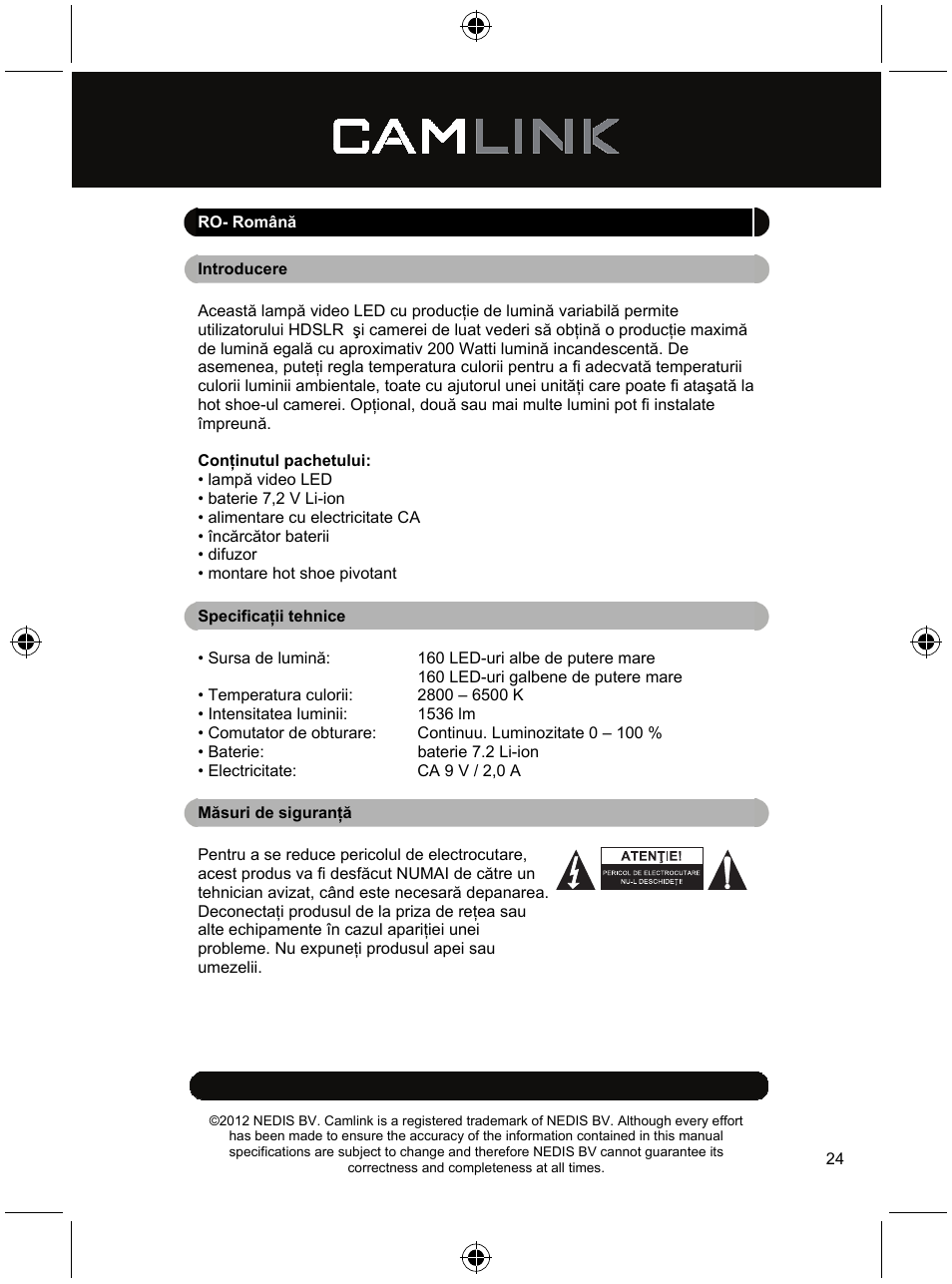 Camlink Video LED lamp 320 LEDs User Manual | Page 24 / 29