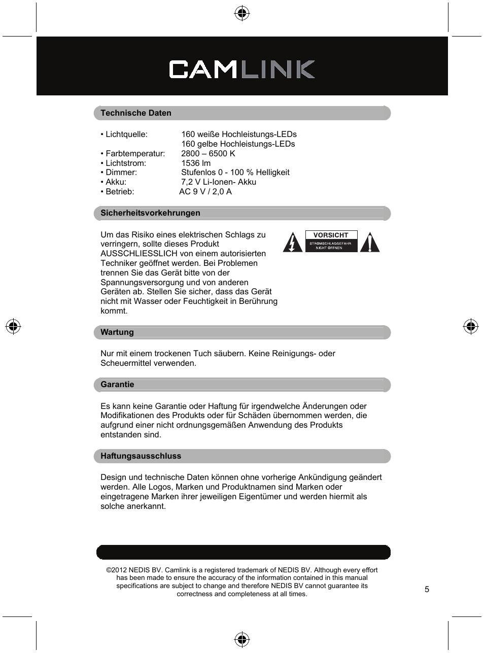 Camlink Video LED lamp 320 LEDs User Manual | Page 5 / 29