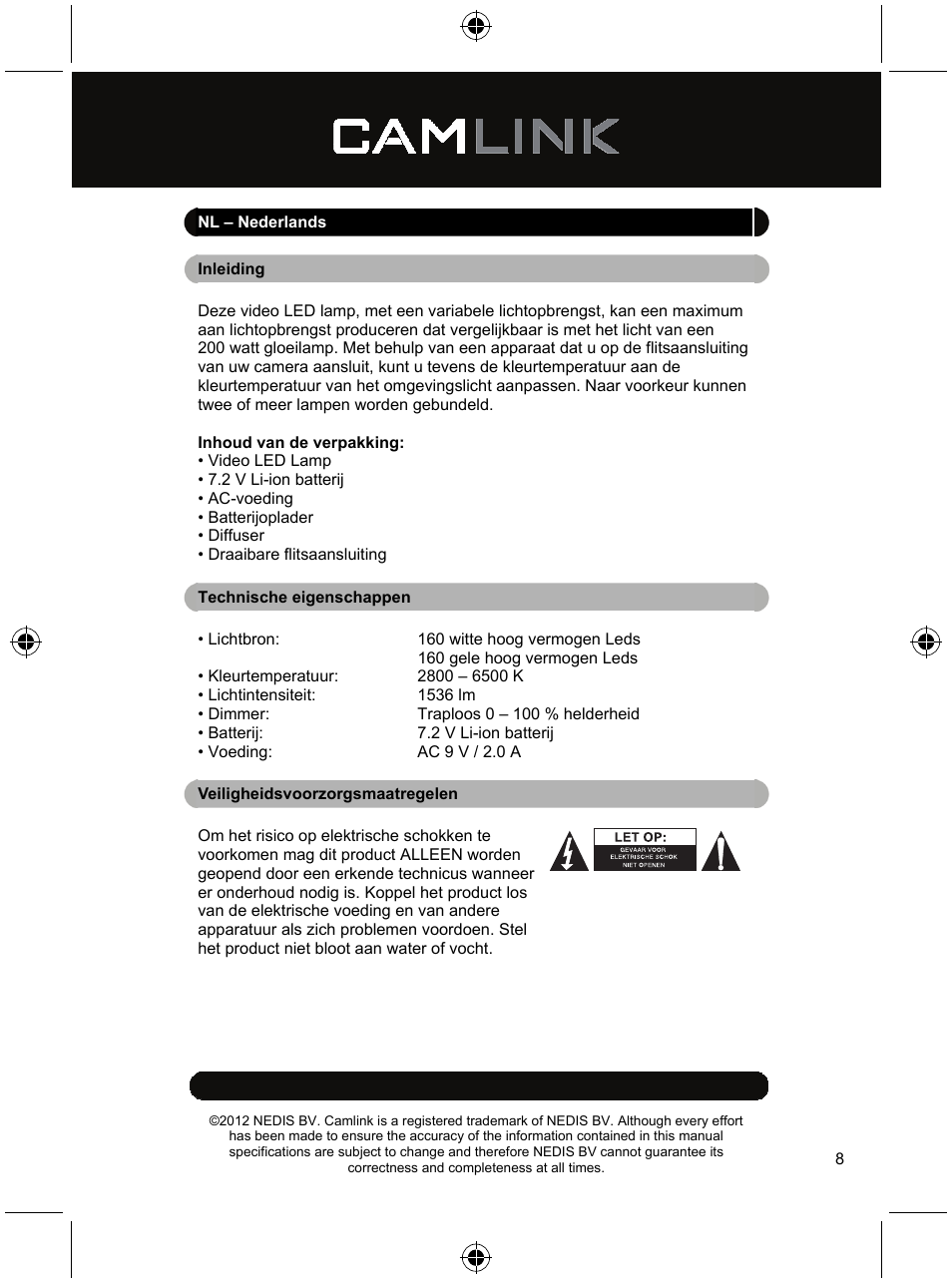 Camlink Video LED lamp 320 LEDs User Manual | Page 8 / 29