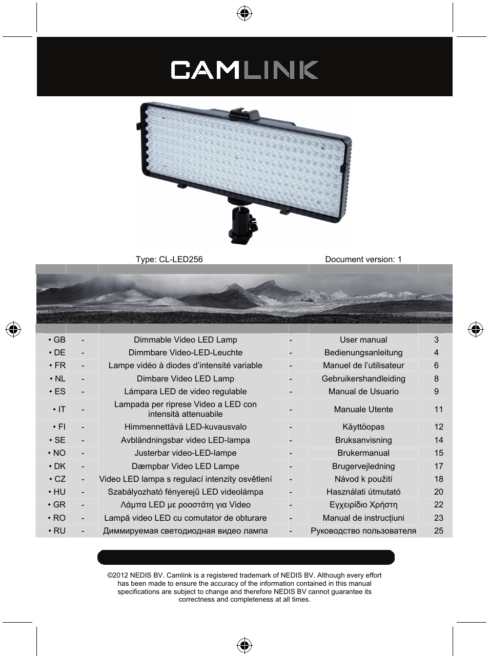 Camlink Dimmable video LED lamp 256 LEDs User Manual | 28 pages