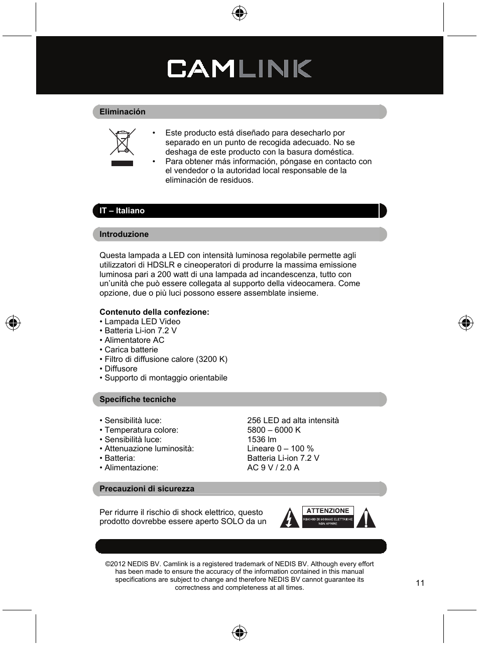 Camlink Dimmable video LED lamp 256 LEDs User Manual | Page 11 / 28