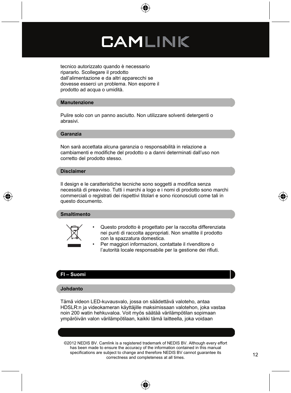 Camlink Dimmable video LED lamp 256 LEDs User Manual | Page 12 / 28
