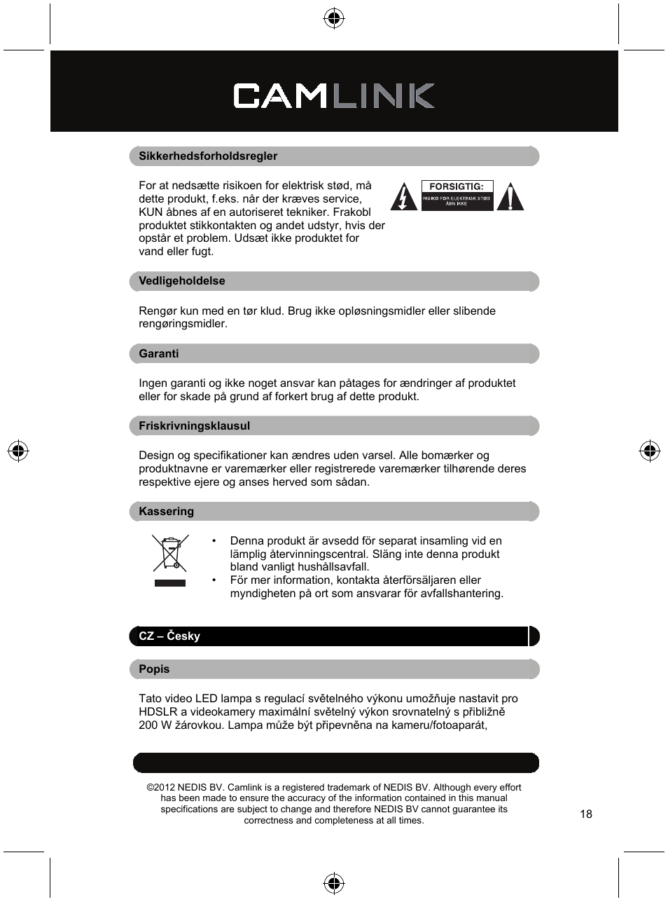 Camlink Dimmable video LED lamp 256 LEDs User Manual | Page 18 / 28