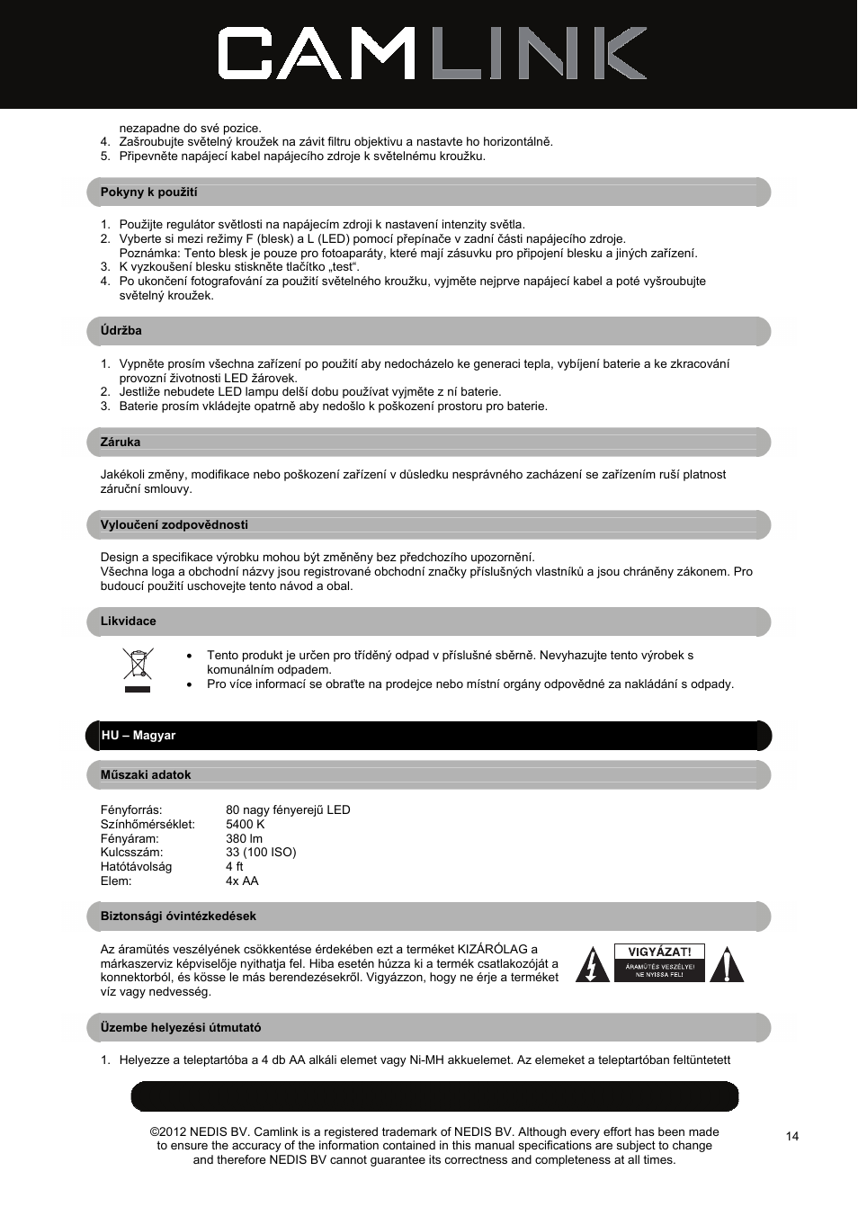 Camlink Close-up Flash LED Ring Light User Manual | Page 14 / 19