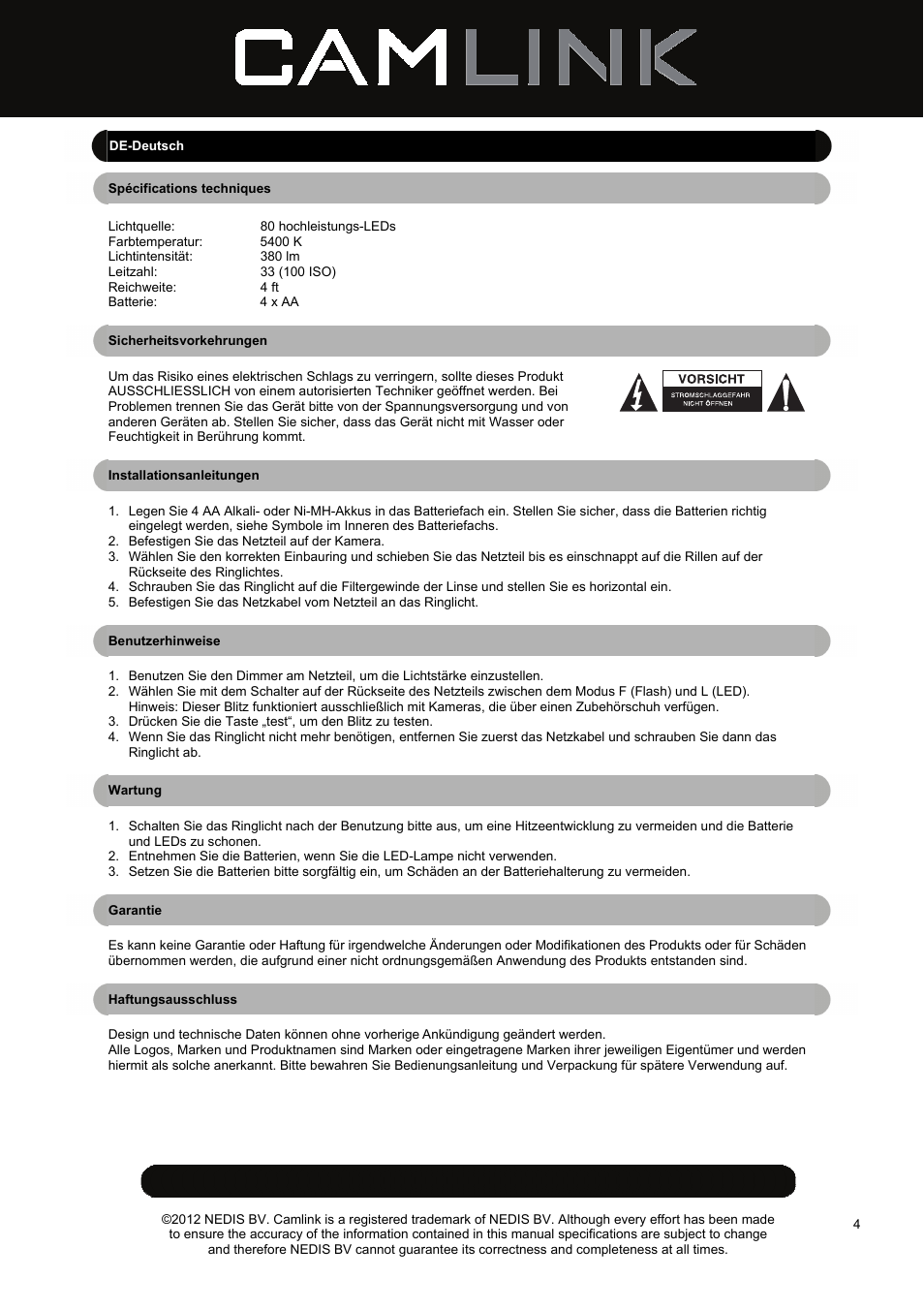 Camlink Close-up Flash LED Ring Light User Manual | Page 4 / 19