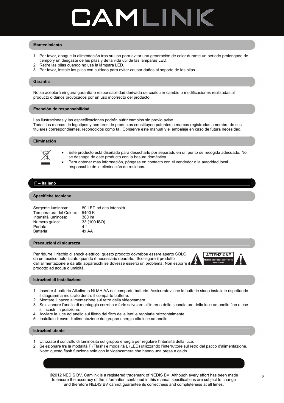 Camlink Close-up Flash LED Ring Light User Manual | Page 8 / 19