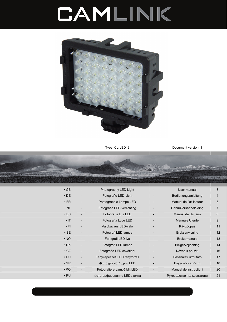 Camlink Photo/Video 48 LEDs Light User Manual | 23 pages