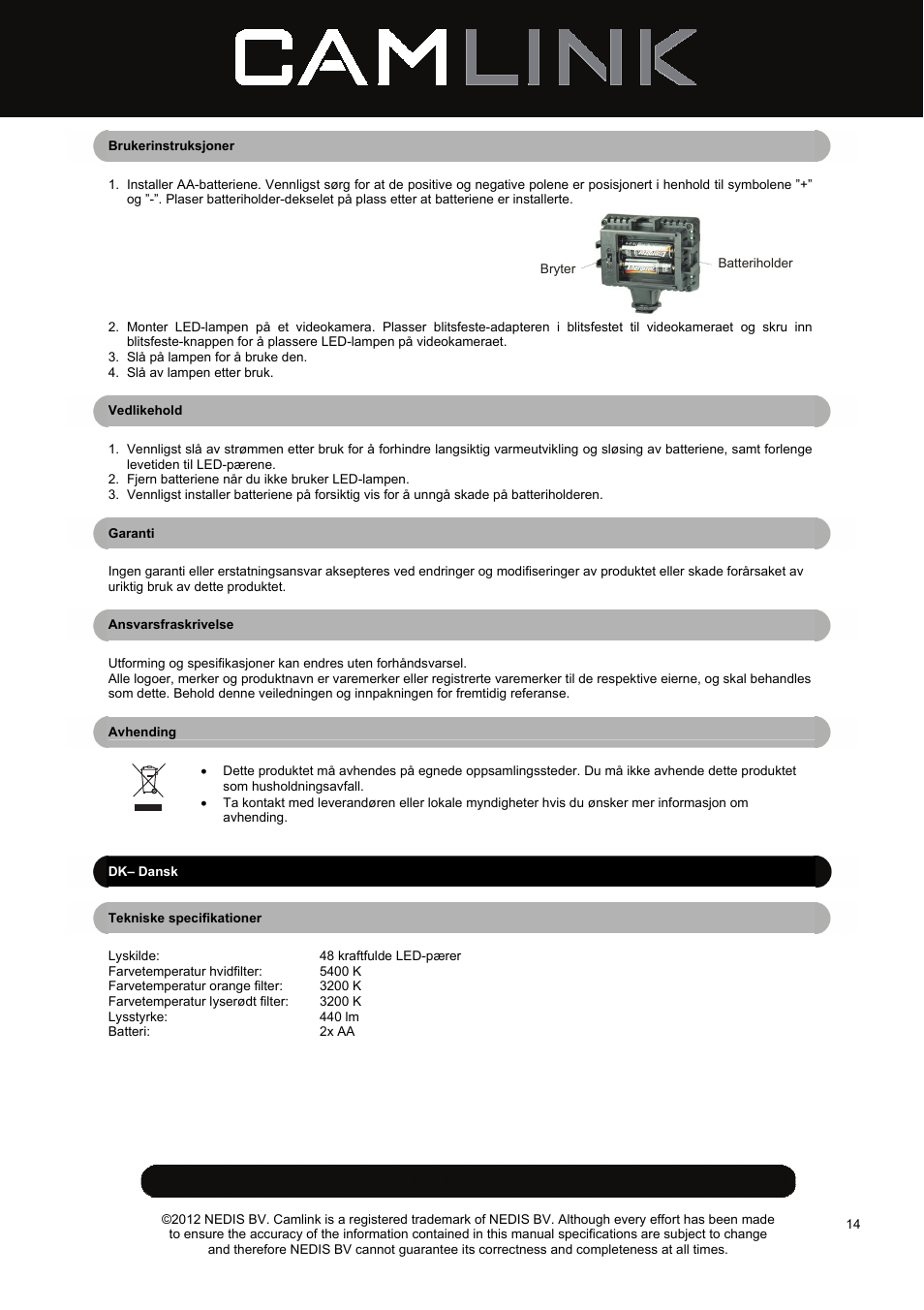 Camlink Photo/Video 48 LEDs Light User Manual | Page 14 / 23