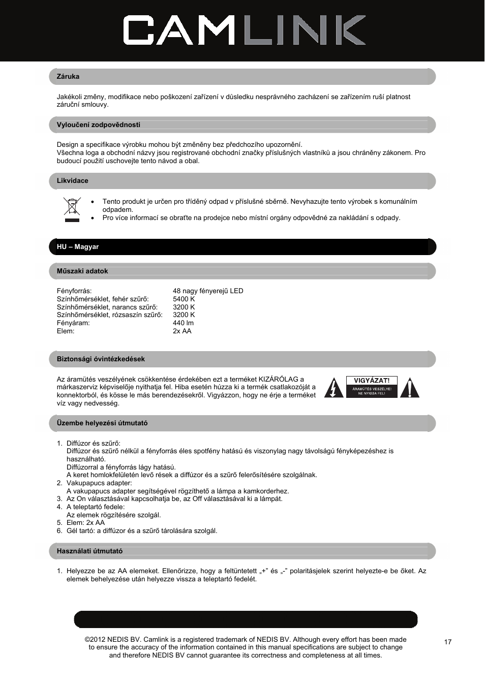 Camlink Photo/Video 48 LEDs Light User Manual | Page 17 / 23