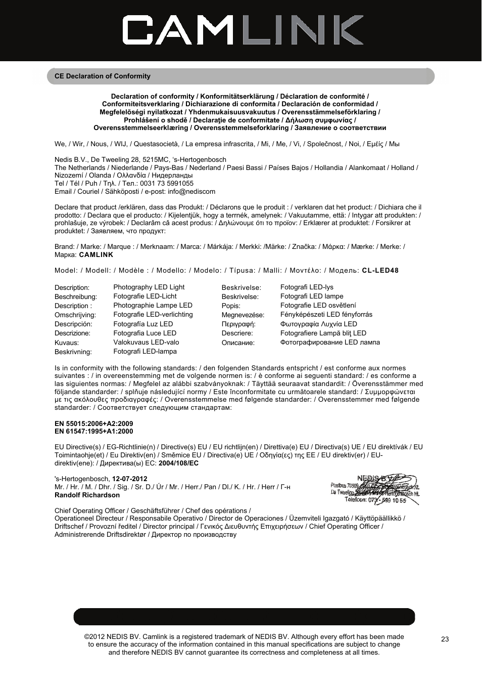 Camlink Photo/Video 48 LEDs Light User Manual | Page 23 / 23