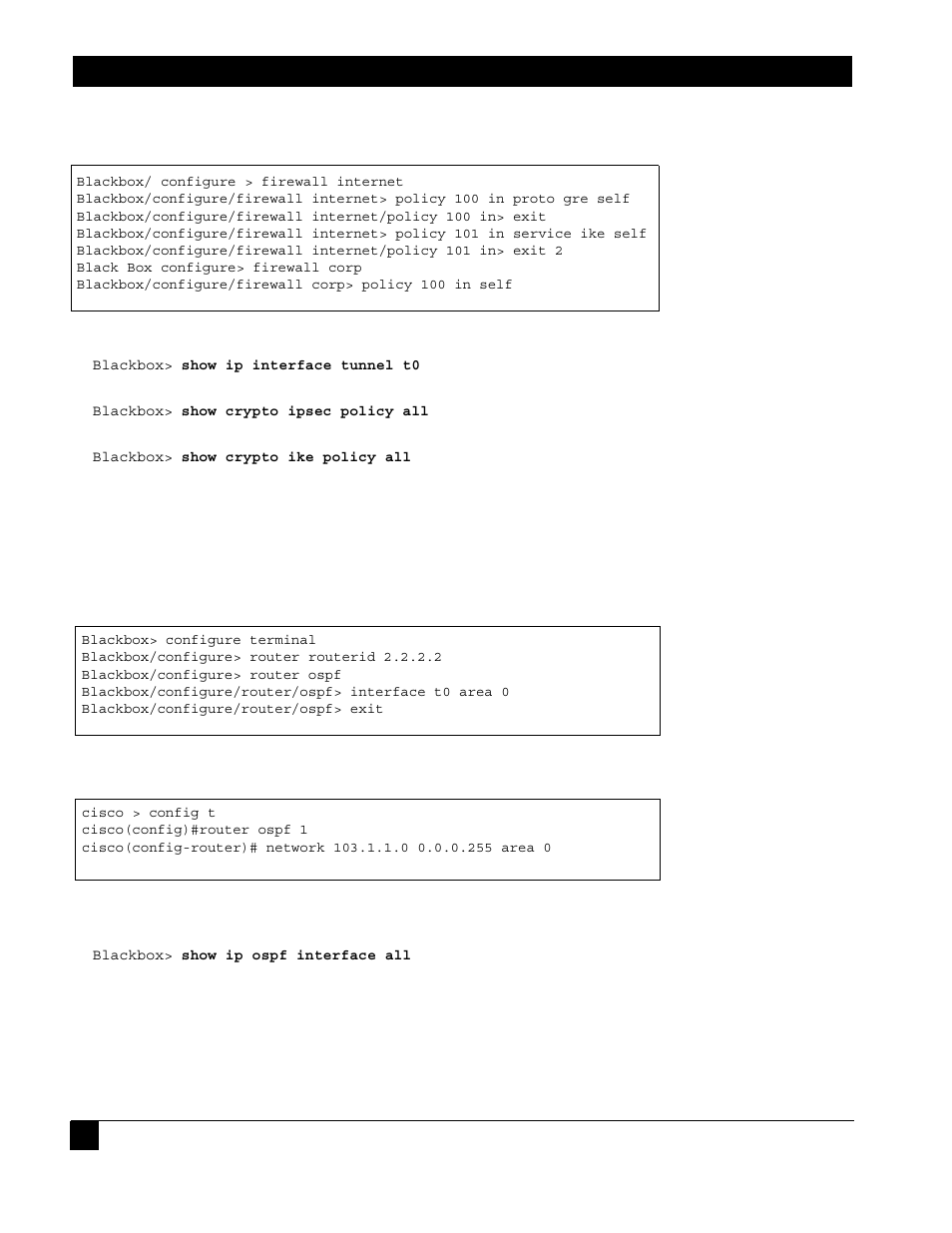 5 configuring gre site to site with ipsec and ospf, Configuring gre site to site with ipsec and ospf | Black Box LR1102A-T1/E1 User Manual | Page 104 / 142