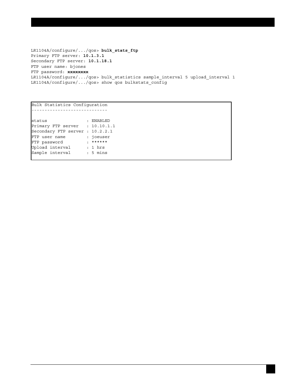 1 configuring bulk statistics, Configuring bulk statistics | Black Box LR1102A-T1/E1 User Manual | Page 121 / 142