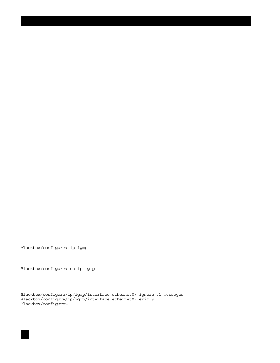 1 igmp commands, 2 igmp configuration examples, 1 example 1 | 2 example 2, 3 example 3, 4 example 4, Igmp commands, Igmp configuration examples, Example 1 example 2 example 3 example 4 | Black Box LR1102A-T1/E1 User Manual | Page 16 / 142