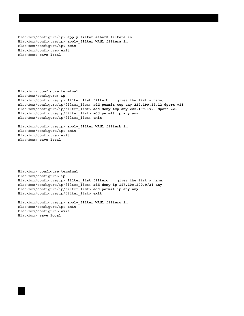 2 example 2, 1 configure the black box lr1104a, 3 example 3 | Example 2, Configure the black box lr1104a, Example 3 | Black Box LR1102A-T1/E1 User Manual | Page 20 / 142