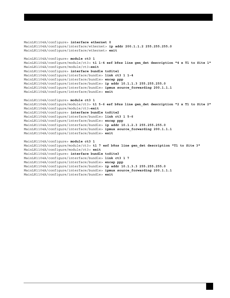 1 configure the black box lr1104a at the main site, Configure the black box lr1104a at the main site | Black Box LR1102A-T1/E1 User Manual | Page 59 / 142