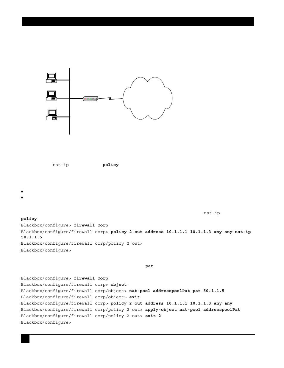 3 port address translation (many to one), Method:2 – attaching nat pool to the policy, Port address translation (many to one) | 3port address translation (many to one) | Black Box LR1102A-T1/E1 User Manual | Page 86 / 142