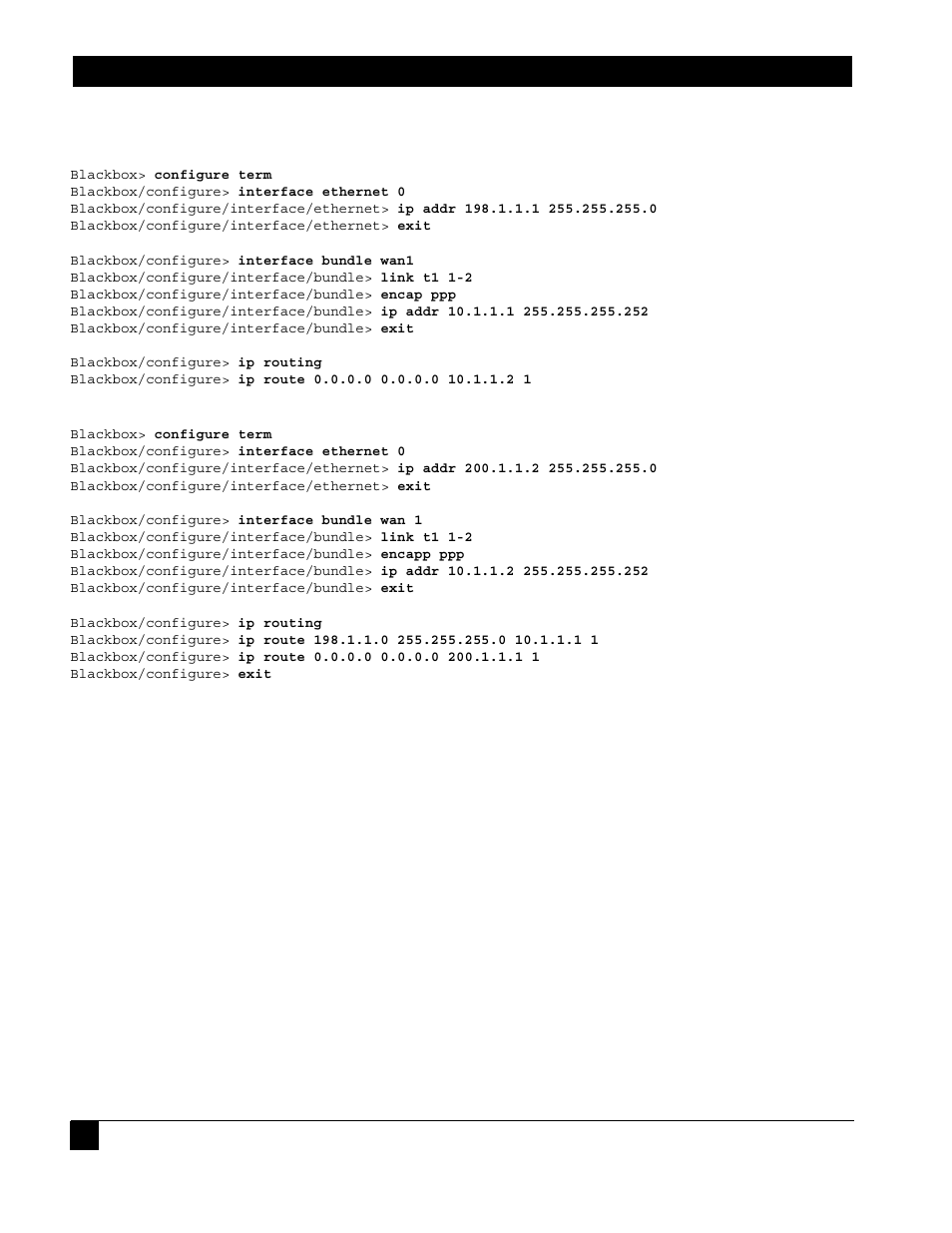 1 configure the router at site “a, 2 configure the router at site “b, Configure the router at site “a | Configure the router at site “b, 1configure the router at site “a, 2configure the router at site “b | Black Box LR1102A-T1/E1 User Manual | Page 96 / 142