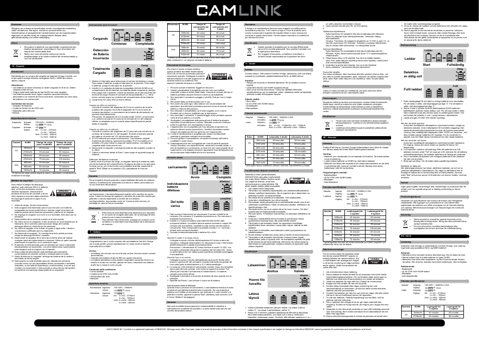 Camlink Omega EU Charger + 4 x 2700mAh Ni-MH Batteries User Manual | Page 2 / 4