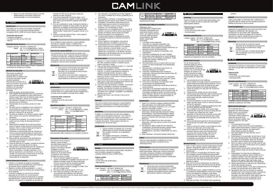 Camlink Delta3 UK Charger + 4 x AA 2700mAh Ni-MH Batteries User Manual | Page 2 / 4