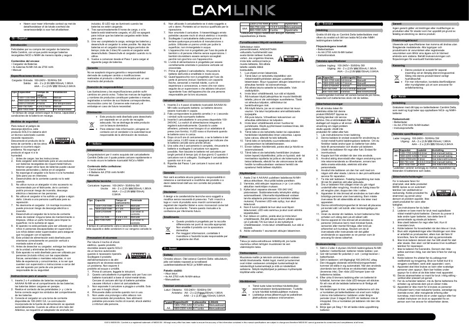Camlink Delta3 EU Charger + 4 x AA 2700mAh Ni-MH Batteries User Manual | Page 2 / 4