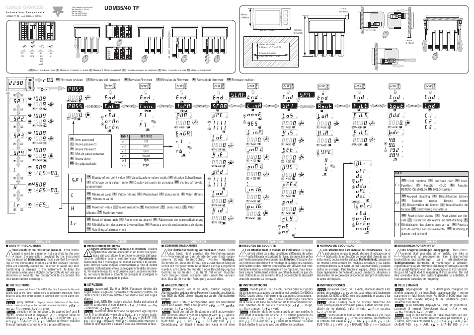 Carlo Gavazzi UDM35/40 User Manual | 2 pages