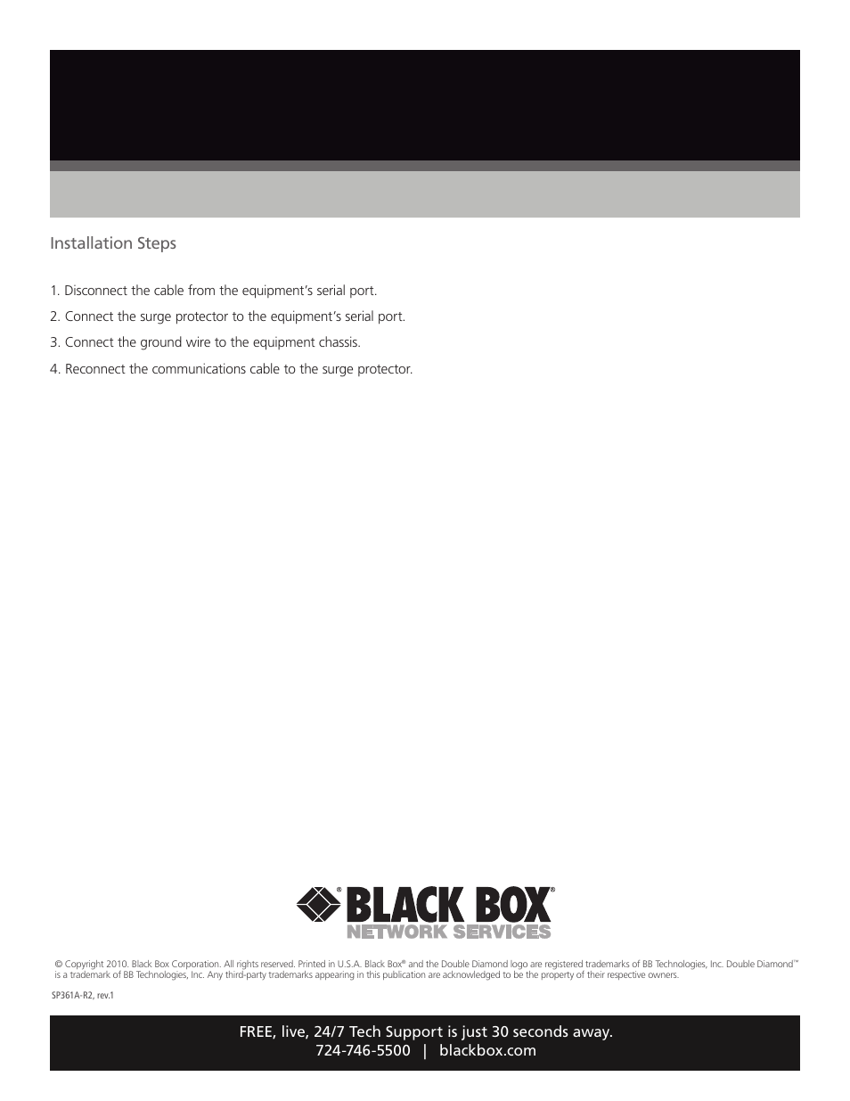 Black box, Installation steps | Black Box SP361A-R2 User Manual | Page 2 / 2