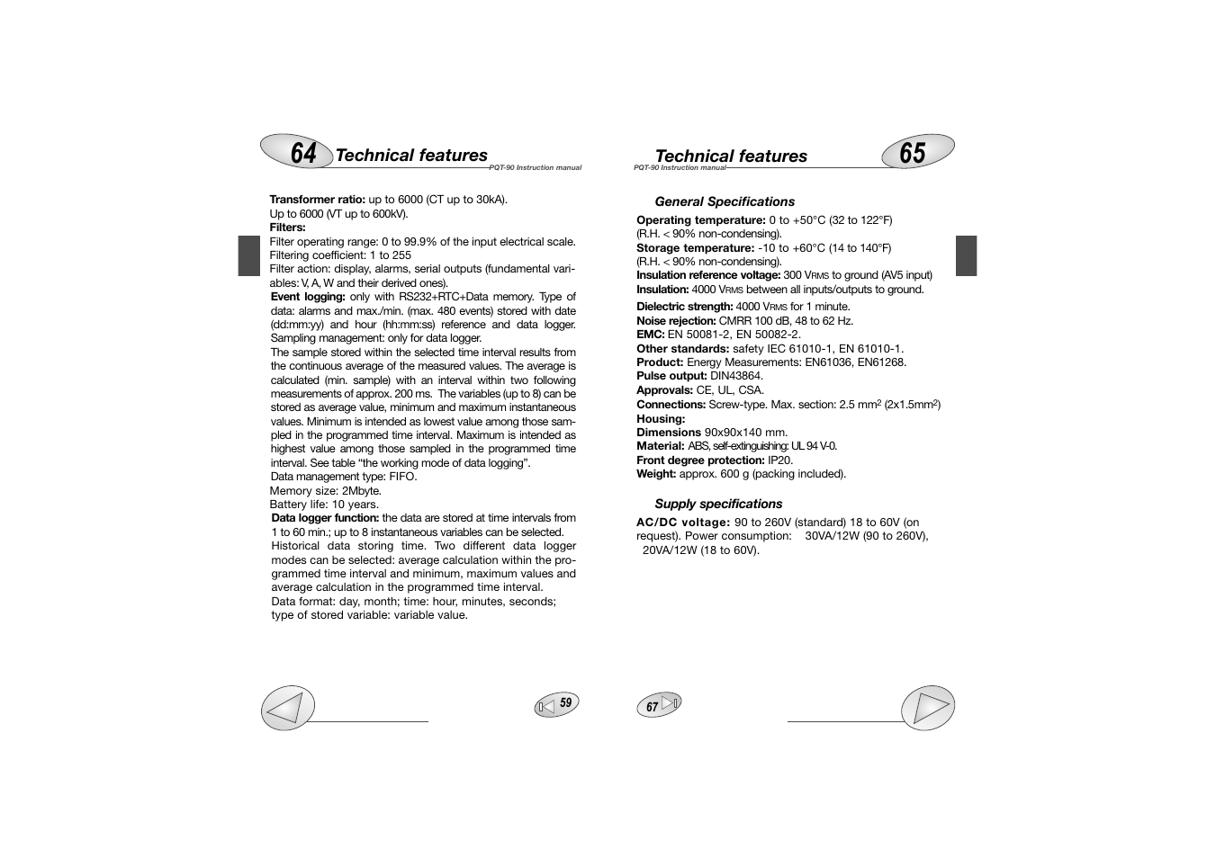 Carlo Gavazzi PQT-90 User Manual | Page 34 / 46
