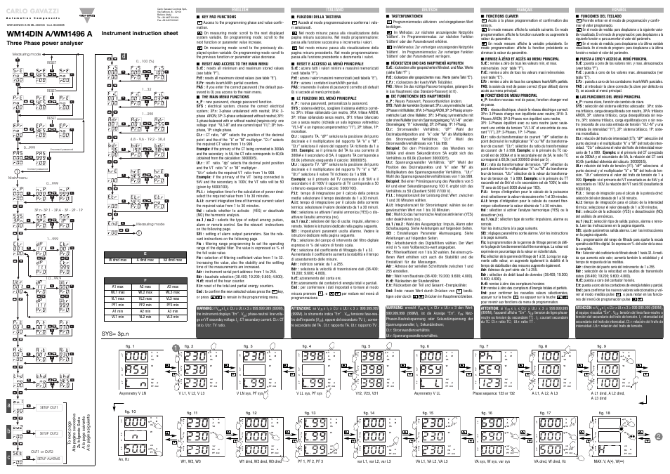 Wm14a ml 030306.pdf, Ab c d, Carlo gavazzi | Three phase power analyser, Sys= 3p.n, Instrument instruction sheet | Carlo Gavazzi WM14 User Manual | Page 3 / 6