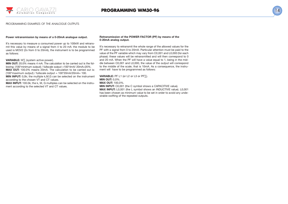 Carlo gavazzi | Carlo Gavazzi WM30 User Manual | Page 15 / 21
