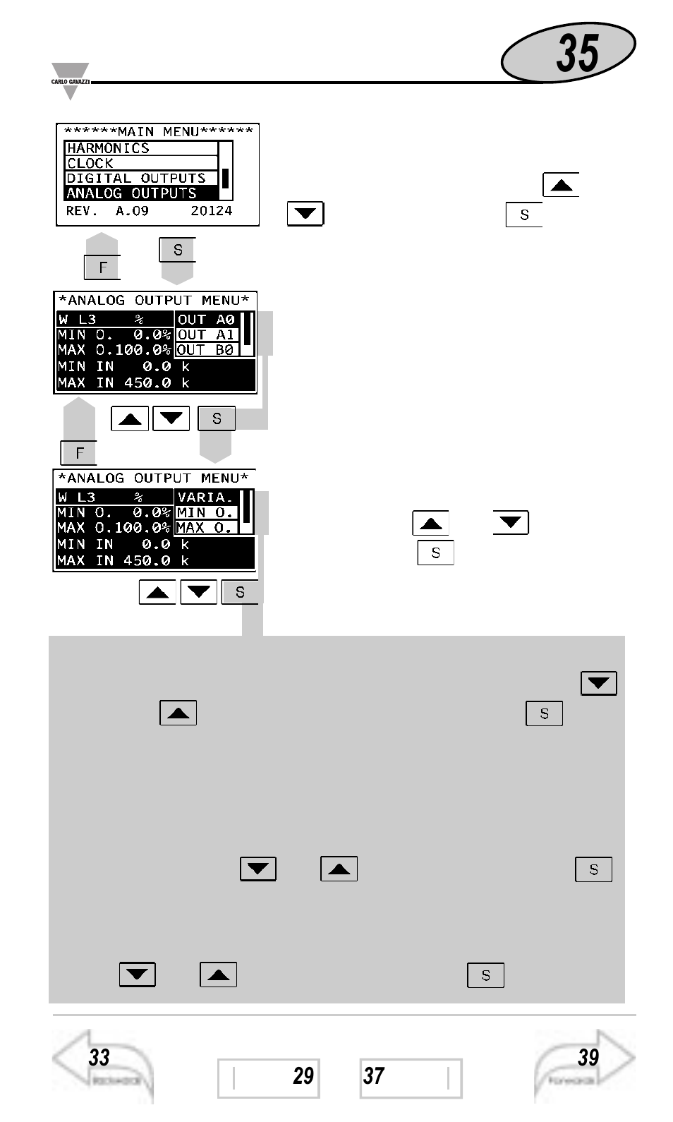 Outputs / other settings | Carlo Gavazzi WM3-96 User Manual | Page 34 / 63