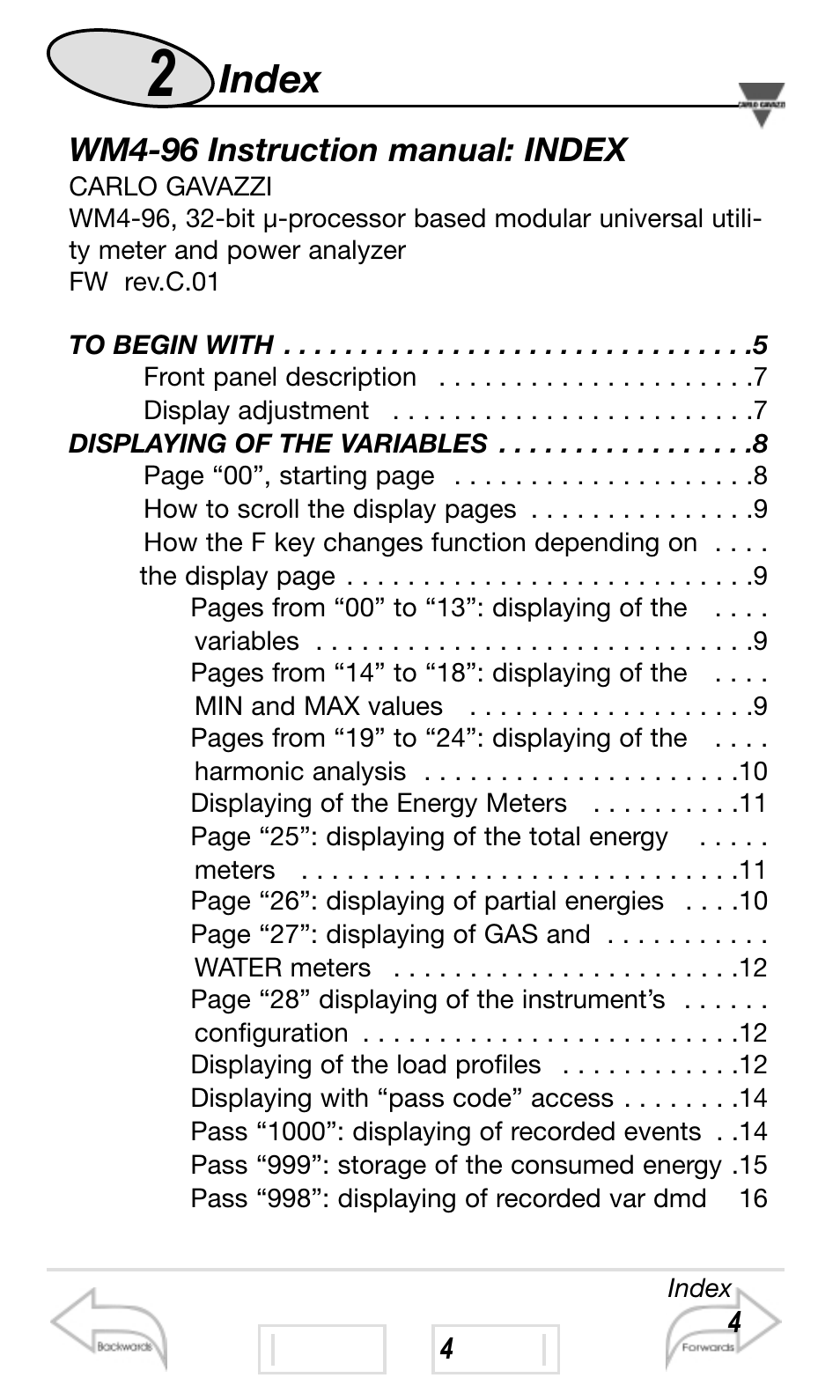 Index | Carlo Gavazzi WM4-96 User Manual | Page 2 / 84