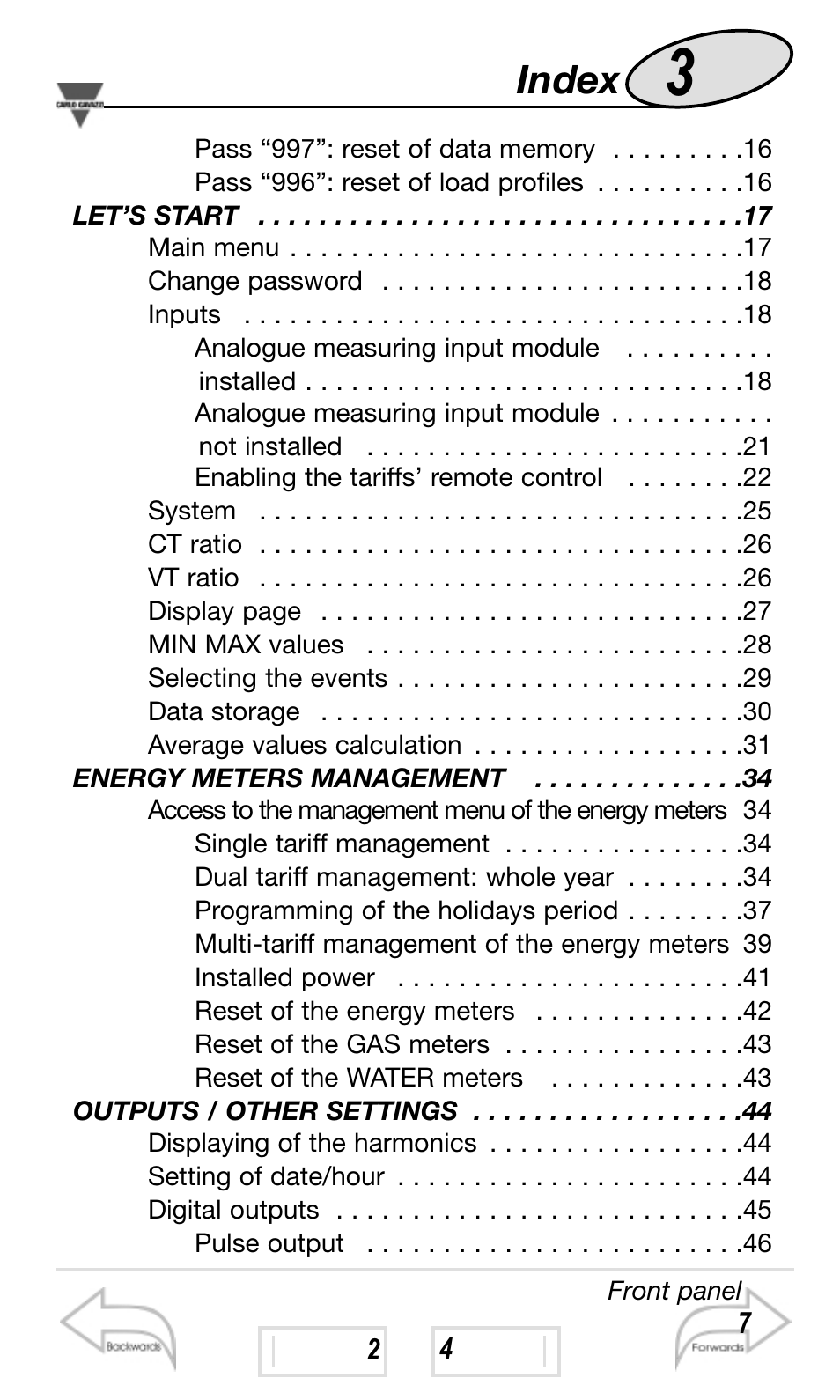 Index | Carlo Gavazzi WM4-96 User Manual | Page 3 / 84
